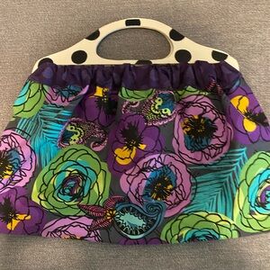 Knitting Crocheting Sewing Fabric Bag Vintage Pattern Wooden Painted Handled